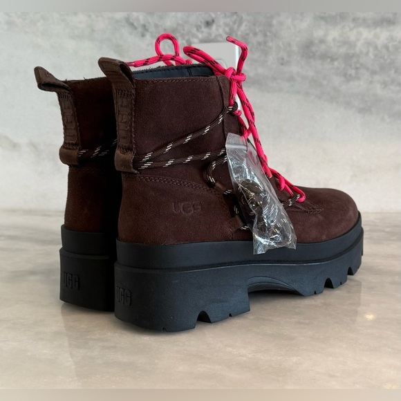 UGG Brisbane Lace Up Waterproof Suede Boots with Pink & Brown Laces • 10 • NWT - Picture 3 of 15